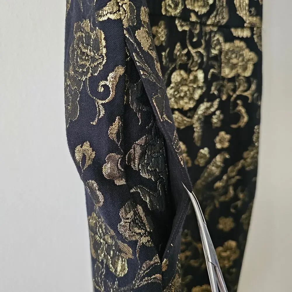 MAEVE Antropologie NWT Black & Gold Slim Jacquard Botanical Mini Dress Sz 14 - Picture 6 of 16